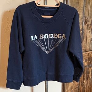 MOTHER Navy Sweatshirt with Metallic Silver 'LA BODEGA' Graphic